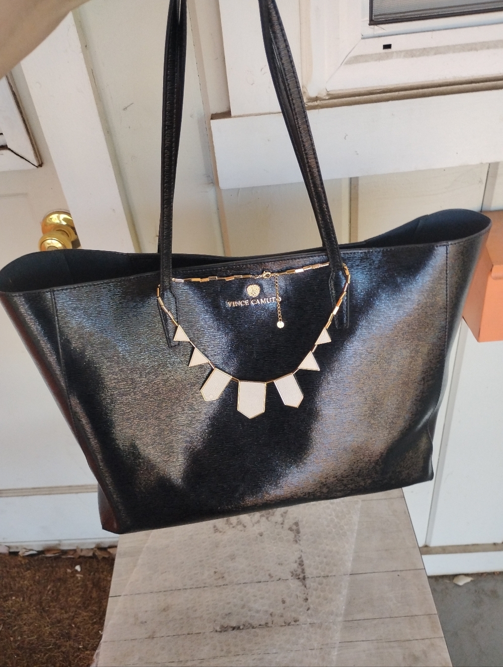 Vince Camuto Black Leather Tote + House of Harlow Necklace Gift Set Mother’s Day